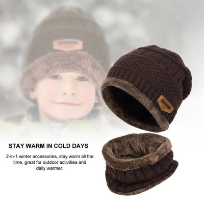 Vbiger Kids Warm Knitted Beanie Hat and Circle Scarf Set - Hats