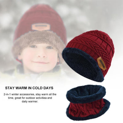 Vbiger Kids Warm Knitted Beanie Hat and Circle Scarf Set - Hats