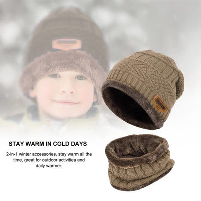 Vbiger Kids Warm Knitted Beanie Hat and Circle Scarf Set - Hats