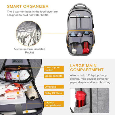 Vbiger Large-capacity Backpack Versatile Diaper Bags Smart Travel Shoulders Bags - Backpacks