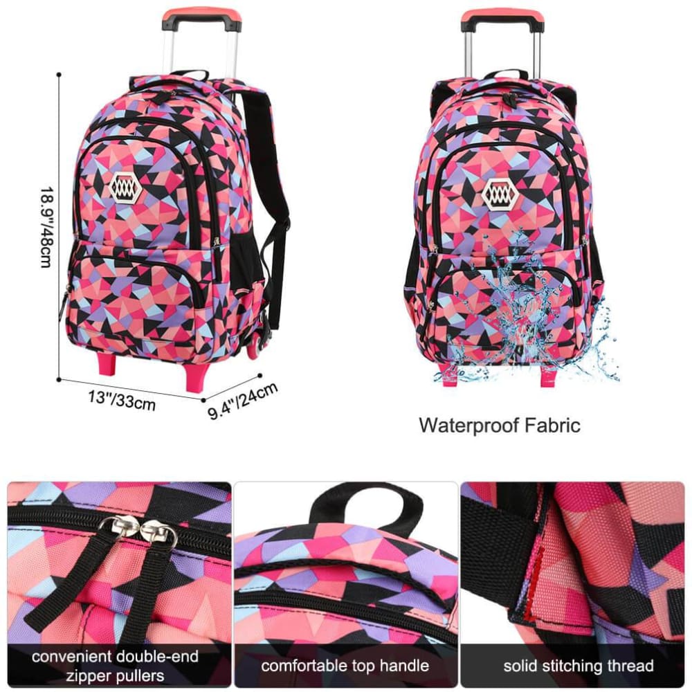 Vbiger - Vbiger Large-capacity Trolley School Bag Travel Rolling ...