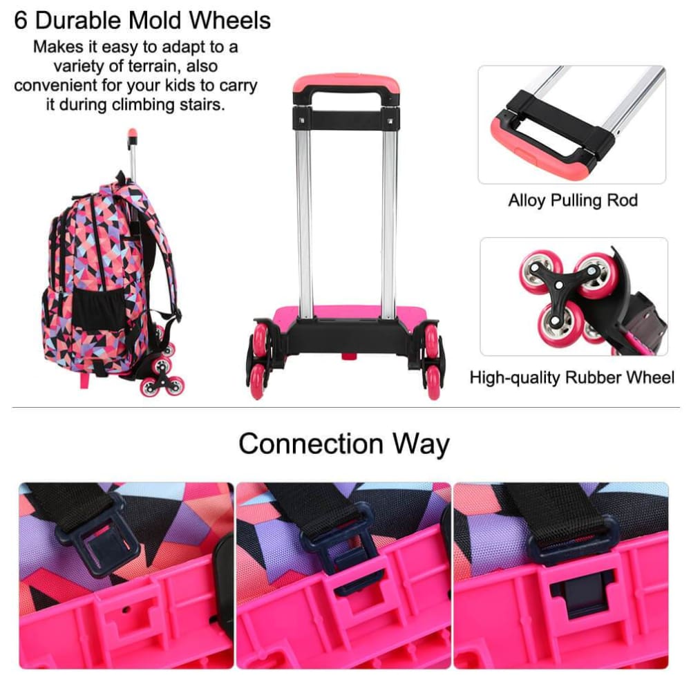Vbiger - Vbiger Large-capacity Trolley School Bag Travel Rolling ...
