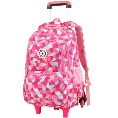 Vbiger Large-capacity Trolley School Bag Travel Rolling Backpacks for Primary School Students - Rosy - Backpacks