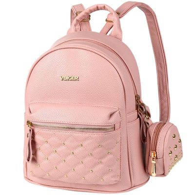 Vbiger Leather Backpack Trendy Travel Shoulders Bag Chic Outdoor Daypack - Pink - Backpacks