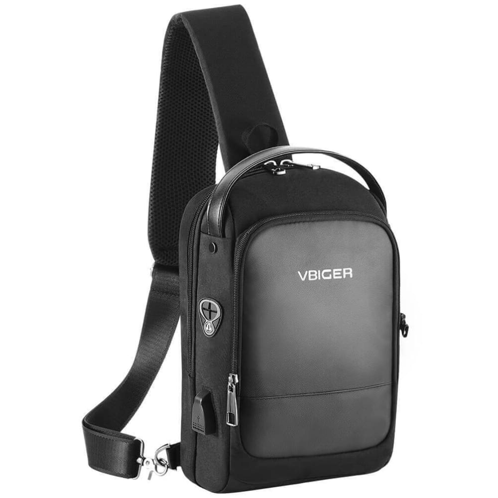 Vbiger - Vbiger Men Cross-body Bag Chest Bag Shoulder Bag with USB
