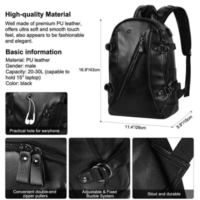 Vbiger Men PU Laptop Backpack Casual Travel Backpack Large Capacity School Bag with USB Cable - Backpacks