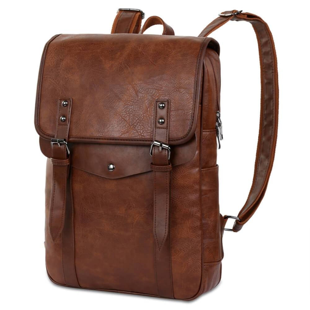 Vbiger Men Vintage PU Leather Backpack Laptop Backpack School Book bag for Men - Brown - Backpacks