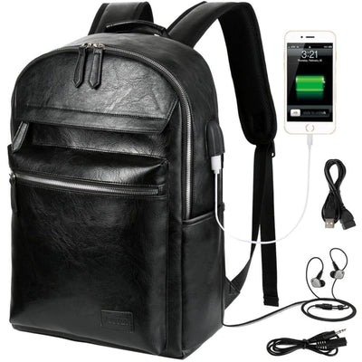 Vbiger PU Leather Backpack Trendy Business Backpacks Large-capacity Laptop Bags - Bag