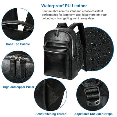Vbiger PU Leather Backpack Trendy Business Backpacks Large-capacity Laptop Bags - Bag