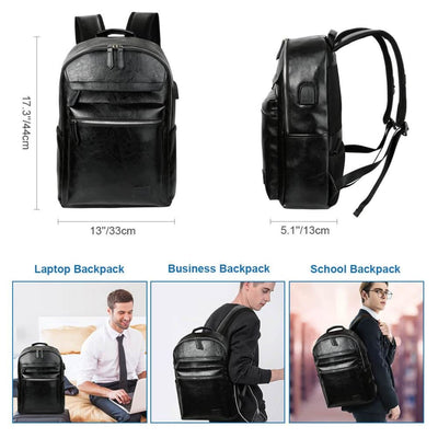 Vbiger PU Leather Backpack Trendy Business Backpacks Large-capacity Laptop Bags - Bag