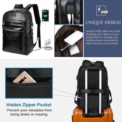 Vbiger PU Leather Backpack Trendy Business Backpacks Large-capacity Laptop Bags - Bag
