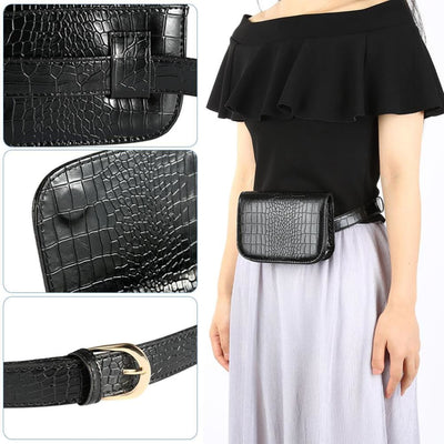 Vbiger PU Leather Waist Bag Chic Fanny Pack Fashionable Compact Waist Packs for Women Crocodile Pattern Black - Bag