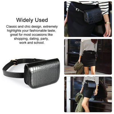 Vbiger PU Leather Waist Bag Chic Fanny Pack Fashionable Compact Waist Packs for Women Crocodile Pattern Black - Bag