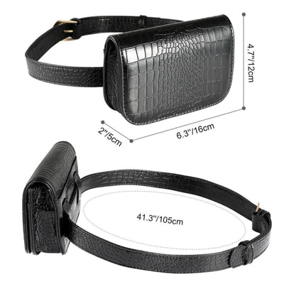 Vbiger PU Leather Waist Bag Chic Fanny Pack Fashionable Compact Waist Packs for Women Crocodile Pattern Black - Bag