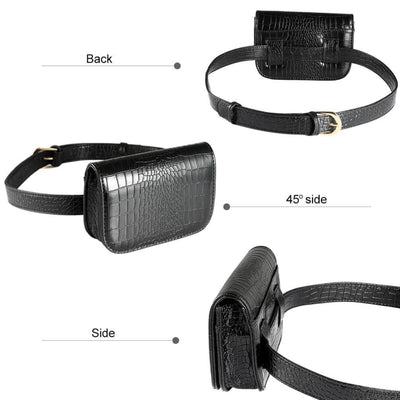 Vbiger PU Leather Waist Bag Chic Fanny Pack Fashionable Compact Waist Packs for Women Crocodile Pattern Black - Bag