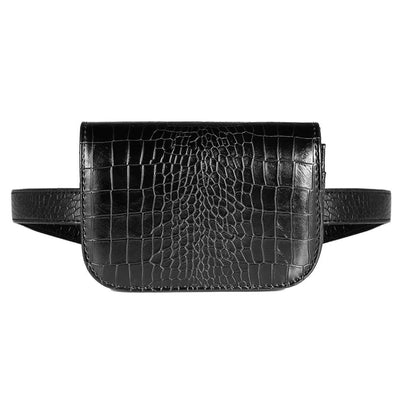 Vbiger PU Leather Waist Bag Chic Fanny Pack Fashionable Compact Waist Packs for Women Crocodile Pattern Black - Bag