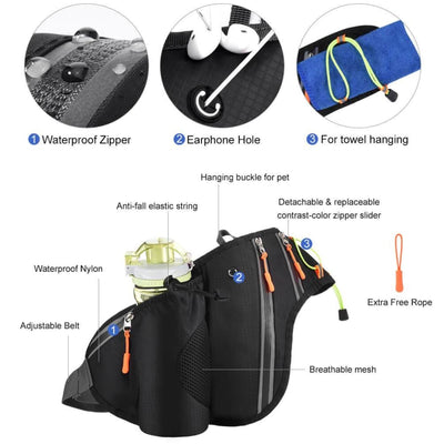 Vbiger Running Belt Waterproof Fanny Pack with Water Bottle Pocket and Adjustable Strap - Bag