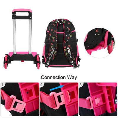 Vbiger Stylish Wheeled Backpack Simple Shoulder Bag for Primary School Students 6 Wheels - Backpacks
