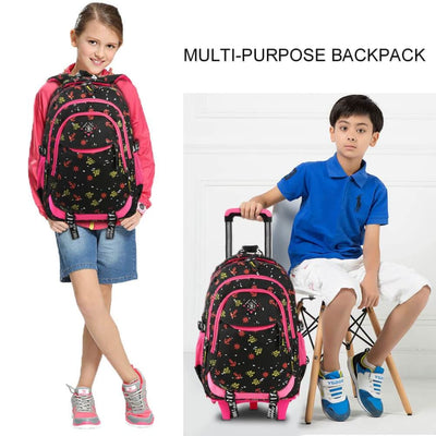 Vbiger Stylish Wheeled Backpack Simple Shoulder Bag for Primary School Students 6 Wheels - Backpacks