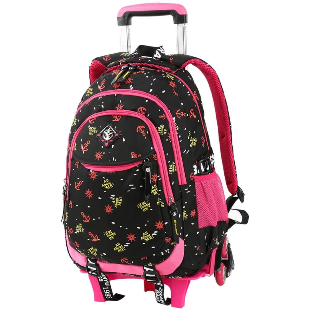 Vbiger Stylish Wheeled Backpack Simple Shoulder Bag for Primary School Students 6 Wheels - Black - Backpacks