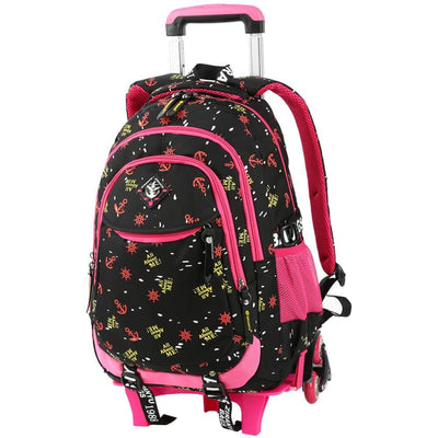Vbiger Stylish Wheeled Backpack Simple Shoulder Bag for Primary School Students 6 Wheels - Black - Backpacks