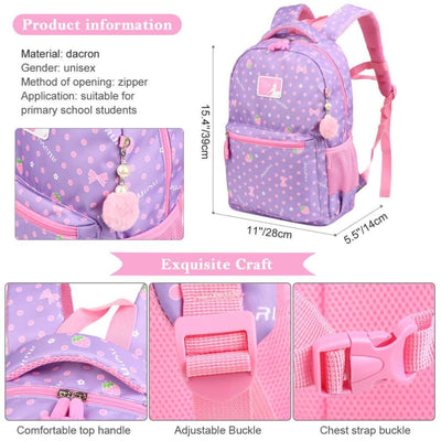 Vbiger Trendy Printing School Bag Casual Outdoor Daypack for Primary School Students Exquisite Printing and Pompon Decor - Backpacks