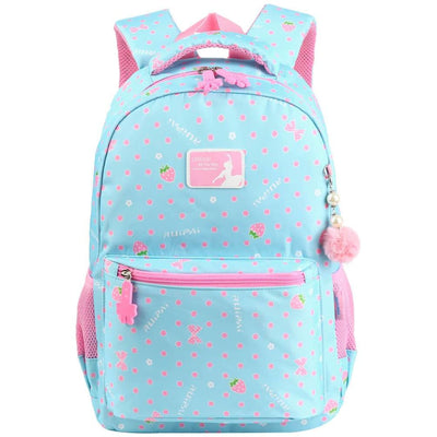 Vbiger Trendy Printing School Bag Casual Outdoor Daypack for Primary School Students Exquisite Printing and Pompon Decor - Light Blue -