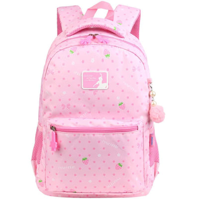 Vbiger Trendy Printing School Bag Casual Outdoor Daypack for Primary School Students Exquisite Printing and Pompon Decor - Pink - Backpacks