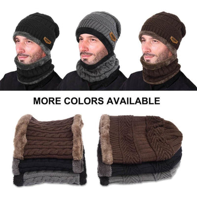 Vbiger Warm Knitted Hat and Circle Scarf with Fleece Lining 2 Pieces - Hats