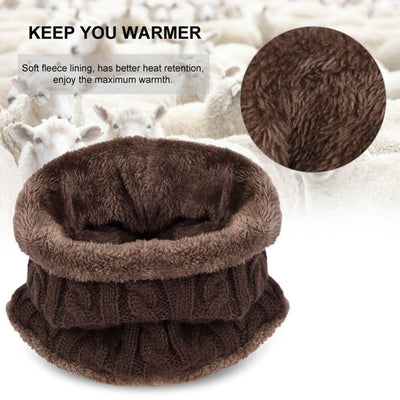 Vbiger Warm Knitted Hat and Circle Scarf with Fleece Lining 2 Pieces - Hats