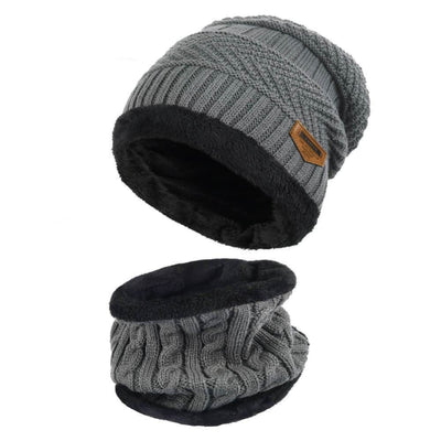 Vbiger Warm Knitted Hat and Circle Scarf with Fleece Lining 2 Pieces - Grey - Hats