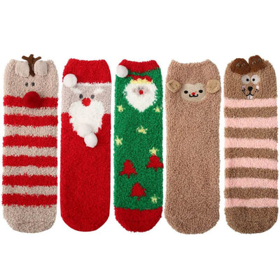Vbiger Warm Winter Socks Coral Fleece Crew Socks Cute Cartoon Pattern Socks Comfortable Cold Weather Socks Ultra-soft Sleep Socks for Women