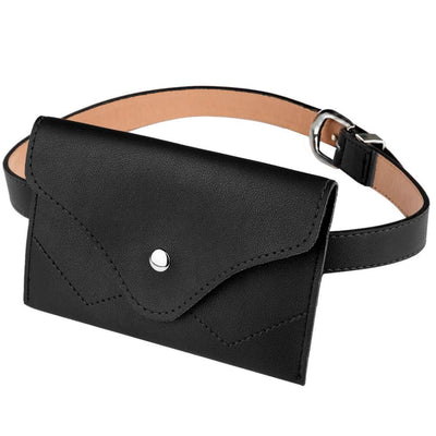 Vbiger Women 2-in-1 Waist Belt Dual-use PU Leather Waist Strap Chic 2-in-1 Pin Buckle Belt Trendy 2 Pieces Waistband and Fanny Pack Black -