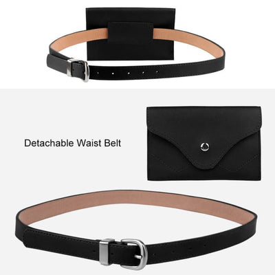 Vbiger Women 2-in-1 Waist Belt Dual-use PU Leather Waist Strap Chic 2-in-1 Pin Buckle Belt Trendy 2 Pieces Waistband and Fanny Pack Black -