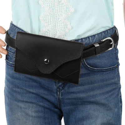 Vbiger Women 2-in-1 Waist Belt Dual-use PU Leather Waist Strap Chic 2-in-1 Pin Buckle Belt Trendy 2 Pieces Waistband and Fanny Pack Black -
