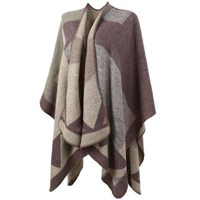 Vbiger Women Color Block Shawl Wrap Open Front Poncho Cape Oversized Winter Blanket Reversible Scarf Thick Cardigan Coat - Scarf