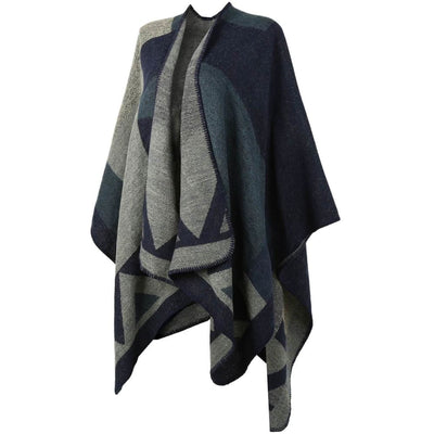 Vbiger Women Color Block Shawl Wrap Open Front Poncho Cape Oversized Winter Blanket Reversible Scarf Thick Cardigan Coat - Scarf