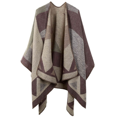 Vbiger Women Color Block Shawl Wrap Open Front Poncho Cape Oversized Winter Blanket Reversible Scarf Thick Cardigan Coat - Scarf