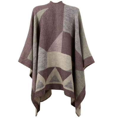 Vbiger Women Color Block Shawl Wrap Open Front Poncho Cape Oversized Winter Blanket Reversible Scarf Thick Cardigan Coat - Scarf