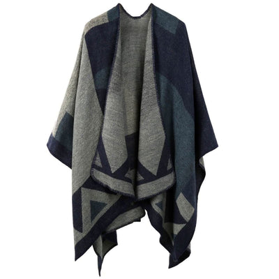 Vbiger Women Color Block Shawl Wrap Open Front Poncho Cape Oversized Winter Blanket Reversible Scarf Thick Cardigan Coat - Scarf