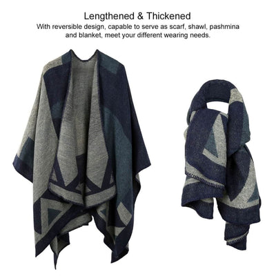 Vbiger Women Color Block Shawl Wrap Open Front Poncho Cape Oversized Winter Blanket Reversible Scarf Thick Cardigan Coat - Scarf