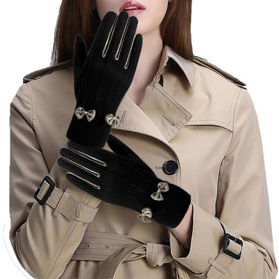 Vbiger Women Winter Warm Gloves Touch Screen Gloves Casual Gloves with Lovely Bowknot Black - Gloves