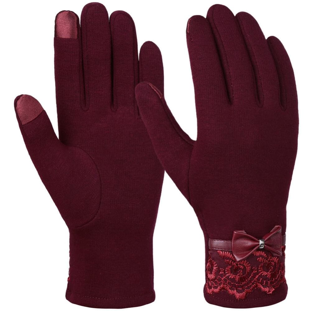 Womens Fashionable Flocking Touchscreen Warmer Lace Gloves - Gloves