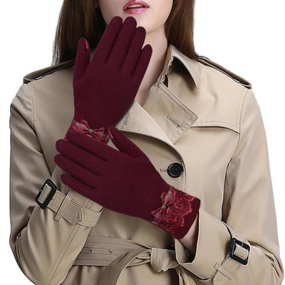 Womens Fashionable Flocking Touchscreen Warmer Lace Gloves - Gloves