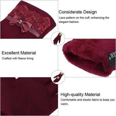 Womens Fashionable Flocking Touchscreen Warmer Lace Gloves - Gloves